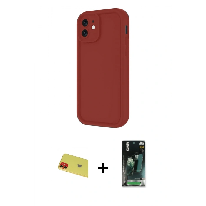MARSİLYAN™- iPhone 11 Kılıf Yankı Yansıma Özel Seri - Siyah 360 Mat Full Body Arka Koruyucu + Rainbow Kamera Lens Koruma Cam - KI