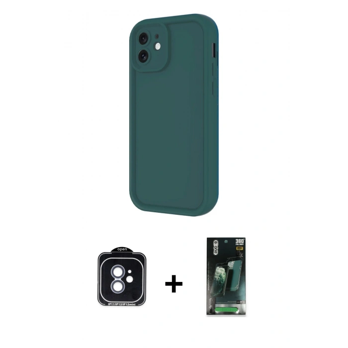 MARSİLYAN™- iPhone 11 Kılıf Yankı Yansıma Özel Seri - Siyah 360 Mat Full Body Arka Koruyucu + PVD Metal Kamera Lens - MI