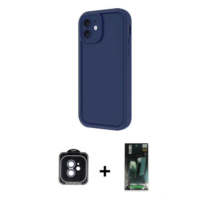 MARSİLYAN™- iPhone 11 Kılıf Yankı Yansıma Özel Seri - Siyah 360 Mat Full Body Arka Koruyucu + PVD Metal Kamera Lens - MI