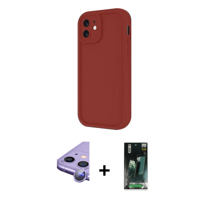 MARSİLYAN™- iPhone 11 Kılıf Yankı Yansıma Özel Seri - Siyah 360 Mat Full Body Arka Koruyucu + Raze Metal Kamera Lens - MR