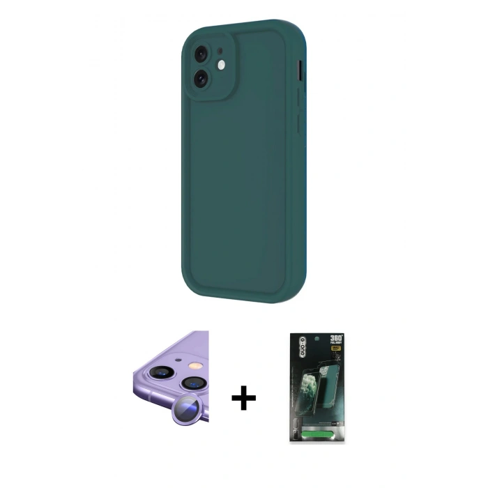 MARSİLYAN™- iPhone 11 Kılıf Yankı Yansıma Özel Seri - Siyah 360 Mat Full Body Arka Koruyucu + Raze Metal Kamera Lens - MR