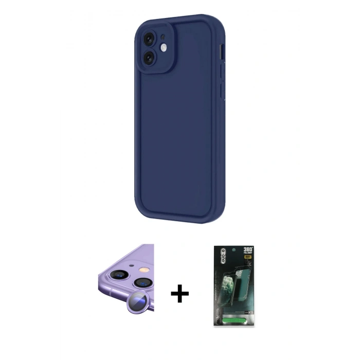MARSİLYAN™- iPhone 11 Kılıf Yankı Yansıma Özel Seri - Siyah 360 Mat Full Body Arka Koruyucu + Raze Metal Kamera Lens - MR