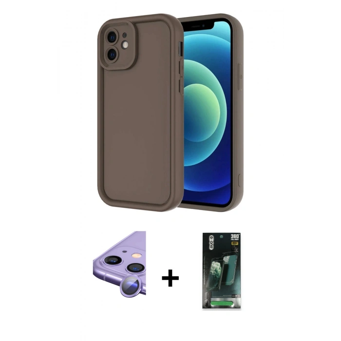 MARSİLYAN™- iPhone 11 Kılıf Yankı Yansıma Özel Seri - Siyah 360 Mat Full Body Arka Koruyucu + Raze Metal Kamera Lens - MR