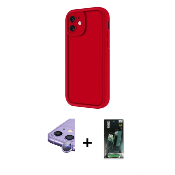 MARSİLYAN™- iPhone 11 Kılıf Yankı Yansıma Özel Seri - Siyah 360 Mat Full Body Arka Koruyucu + Raze Metal Kamera Lens - MR