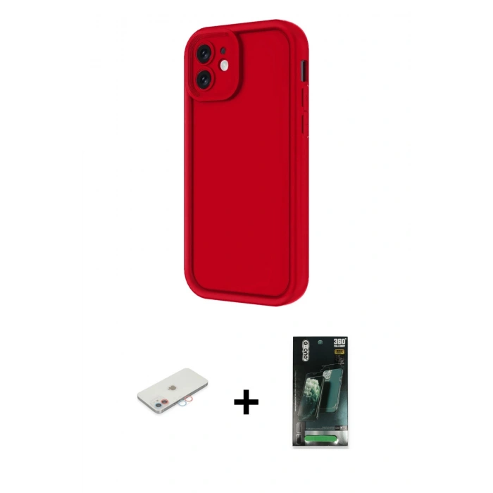 MARSİLYAN™- iPhone 11 Kılıf Yankı Yansıma Özel Seri - Siyah 360 Mat Full Body Arka Koruyucu + Renkli Kamera Lens Koruma Cam - PE