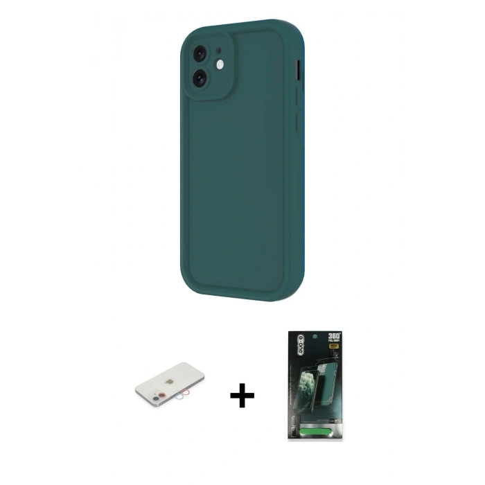 MARSİLYAN™- iPhone 11 Kılıf Yankı Yansıma Özel Seri - Siyah 360 Mat Full Body Arka Koruyucu + Renkli Kamera Lens Koruma Cam - PE
