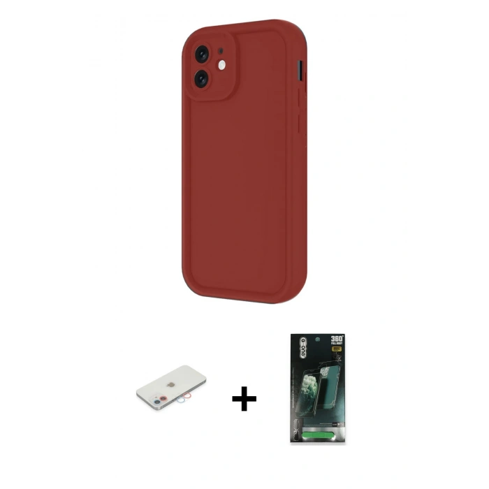 MARSİLYAN™- iPhone 11 Kılıf Yankı Yansıma Özel Seri - Siyah 360 Mat Full Body Arka Koruyucu + Renkli Kamera Lens Koruma Cam - PE