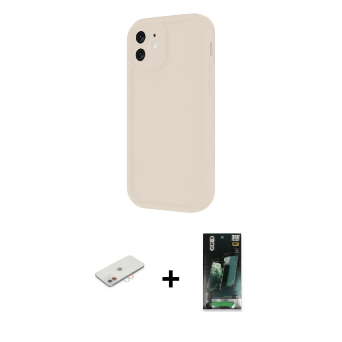 MARSİLYAN™- iPhone 11 Kılıf Yankı Yansıma Özel Seri - Siyah 360 Mat Full Body Arka Koruyucu + Renkli Kamera Lens Koruma Cam - PE