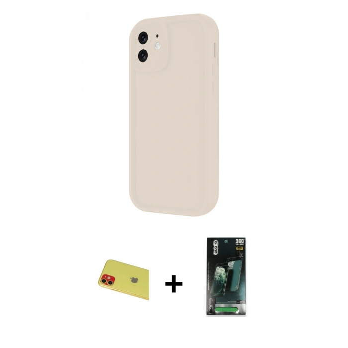 MARSİLYAN™- iPhone 11 Kılıf Yankı Yansıma Özel Seri - Siyah 360 Mat Full Body Arka Koruyucu + Rainbow Kamera Lens Koruma Cam - KI