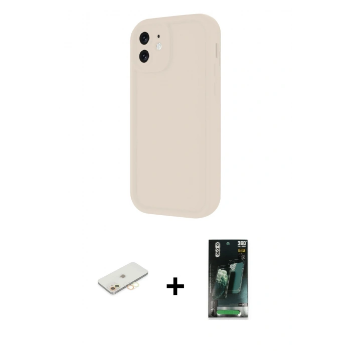 MARSİLYAN™- iPhone 11 Kılıf Yankı Yansıma Özel Seri - Siyah 360 Mat Full Body Arka Koruyucu + Renkli Kamera Lens Koruma Cam - SI