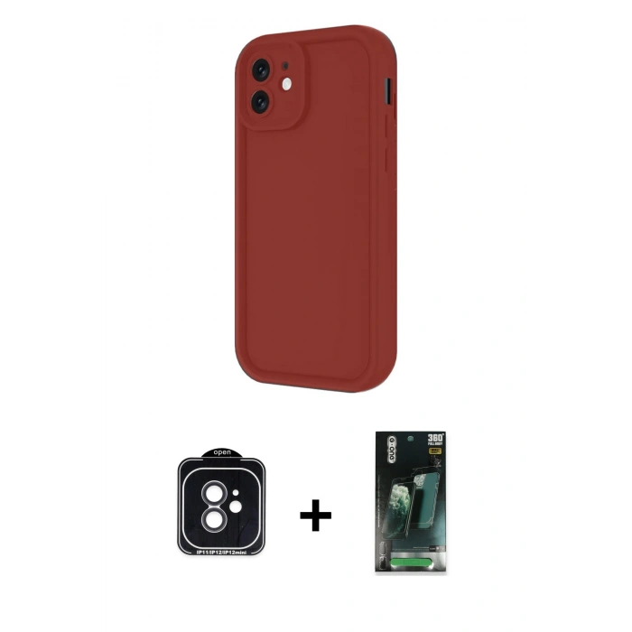 MARSİLYAN™- iPhone 11 Kılıf Yankı Yansıma Özel Seri - Siyah 360 Mat Full Body Arka Koruyucu + PVD Metal Kamera Lens - SH