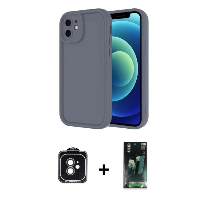 MARSİLYAN™- iPhone 11 Kılıf Yankı Yansıma Özel Seri - Siyah 360 Mat Full Body Arka Koruyucu + PVD Metal Kamera Lens - SH