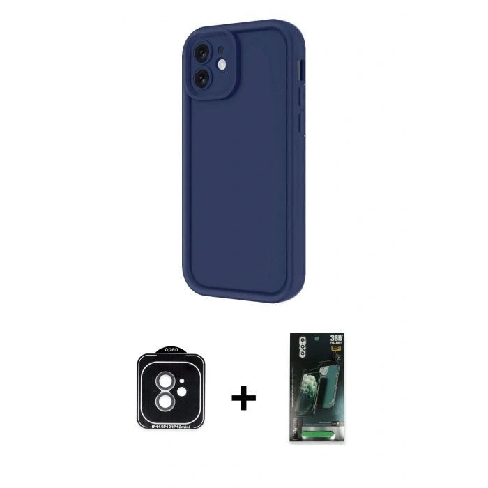 MARSİLYAN™- iPhone 11 Kılıf Yankı Yansıma Özel Seri - Siyah 360 Mat Full Body Arka Koruyucu + PVD Metal Kamera Lens - YL