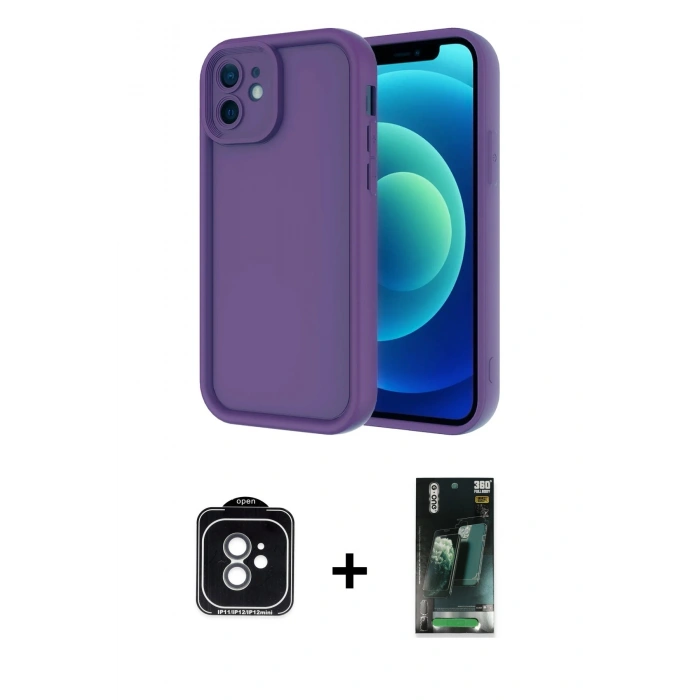 MARSİLYAN™- iPhone 11 Kılıf Yankı Yansıma Özel Seri - Siyah 360 Mat Full Body Arka Koruyucu + PVD Metal Kamera Lens - YL