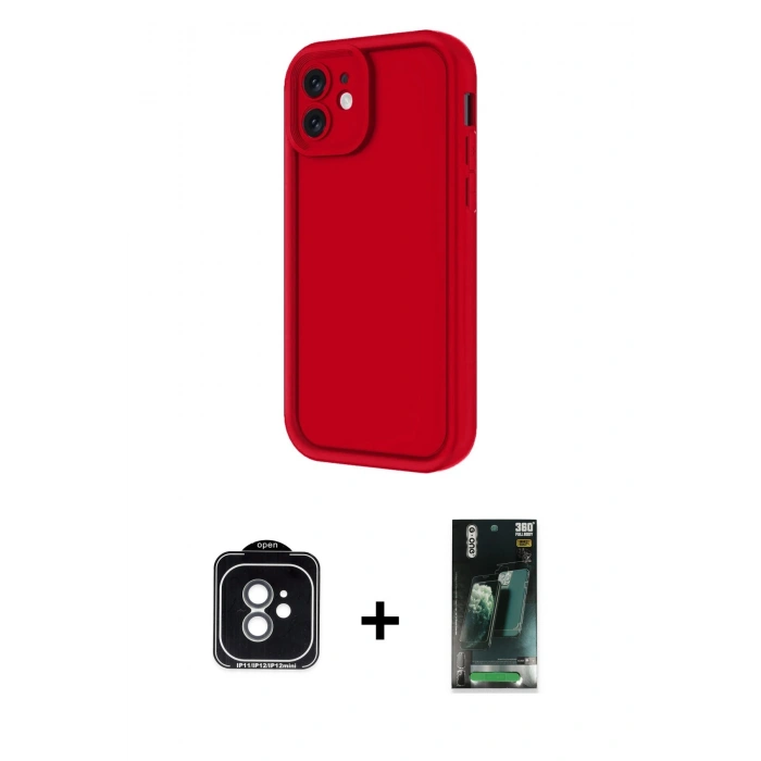 MARSİLYAN™- iPhone 11 Kılıf Yankı Yansıma Özel Seri - Siyah 360 Mat Full Body Arka Koruyucu + PVD Metal Kamera Lens - YL