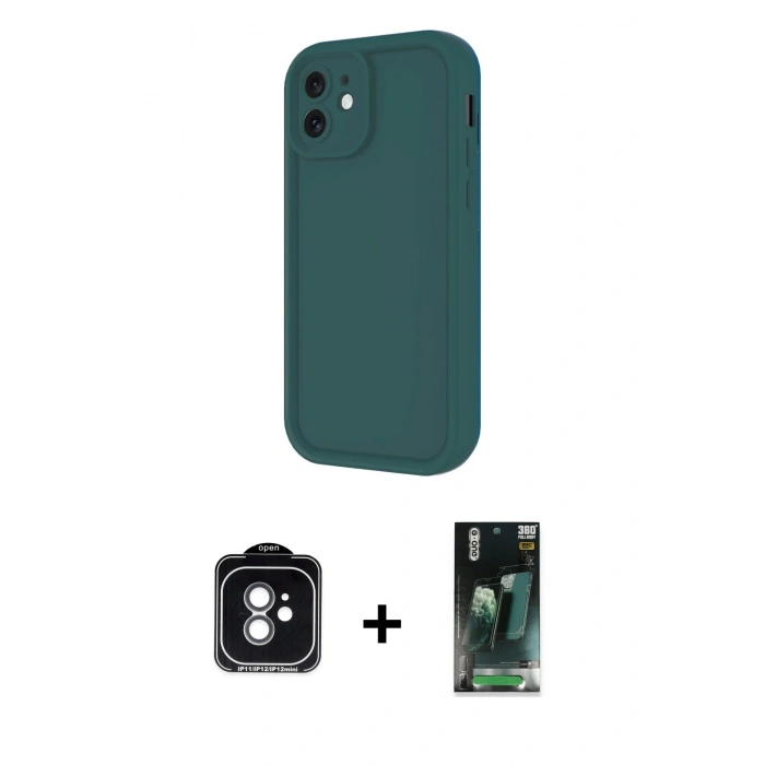 MARSİLYAN™- iPhone 11 Kılıf Yankı Yansıma Özel Seri - Siyah 360 Mat Full Body Arka Koruyucu + PVD Metal Kamera Lens - YL