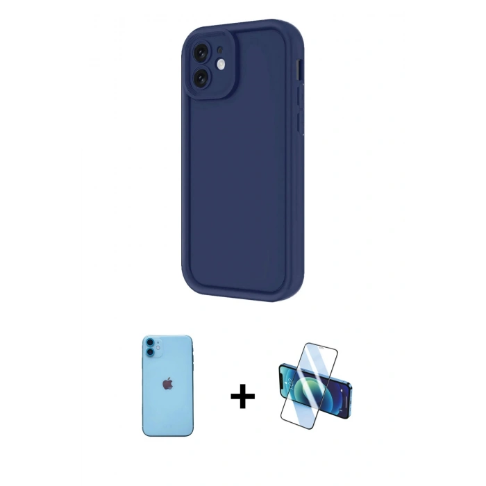 MARSİLYAN™- iPhone 11 Kılıf Yankı Yansıma Özel Seri - Siyah 3D Antistatik Cam Ekran Koruyucu + Neon Fosforlu Kamera Lens - MI