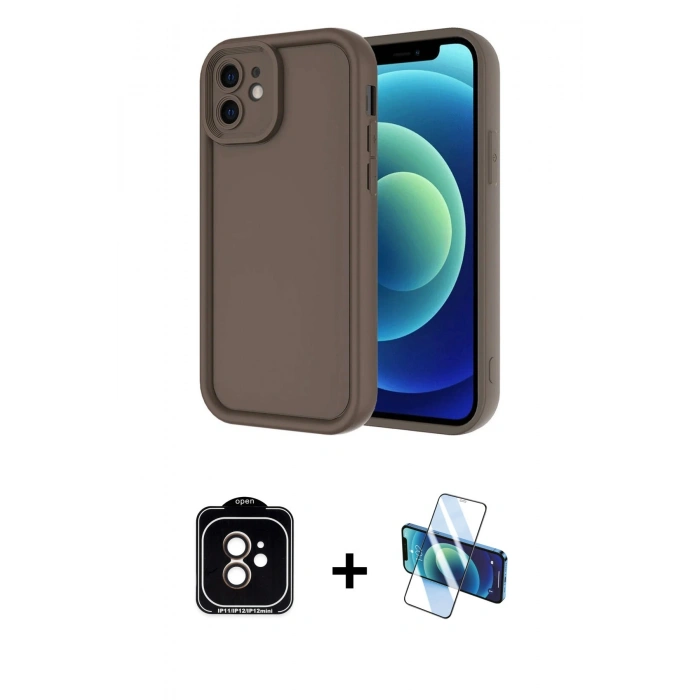 MARSİLYAN™- iPhone 11 Kılıf Yankı Yansıma Özel Seri - Siyah 3D Antistatik Cam Ekran Koruyucu + PVD Metal Kamera Lens - TU