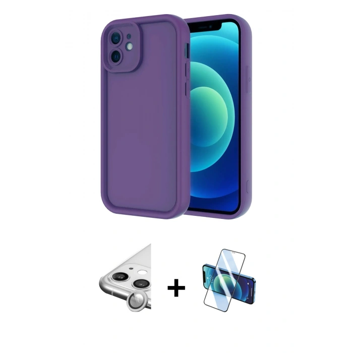 MARSİLYAN™- iPhone 11 Kılıf Yankı Yansıma Özel Seri - Siyah 3D Antistatik Cam Ekran Koruyucu + Raze Metal Kamera Lens - GS