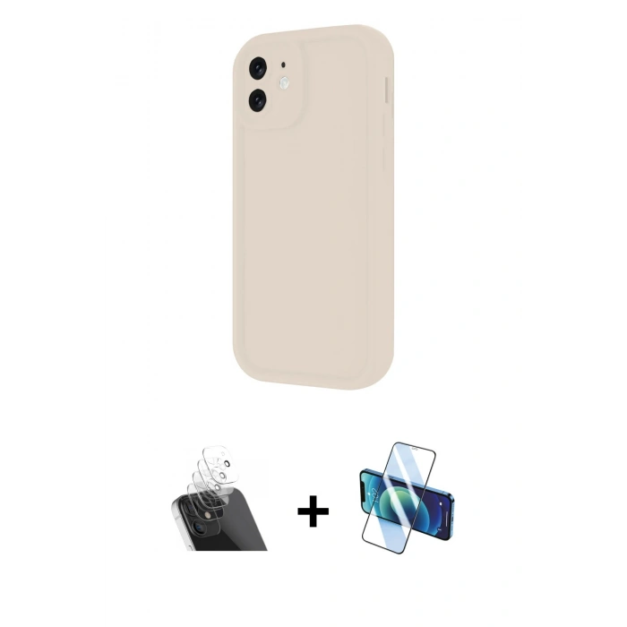 MARSİLYAN™- iPhone 11 Kılıf Yankı Yansıma Özel Seri - Siyah 3D Antistatik Cam Ekran Koruyucu + Kamera Lens Koruma Cam - SF
