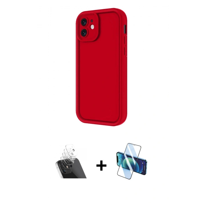 MARSİLYAN™- iPhone 11 Kılıf Yankı Yansıma Özel Seri - Siyah 3D Antistatik Cam Ekran Koruyucu + Kamera Lens Koruma Cam - SF