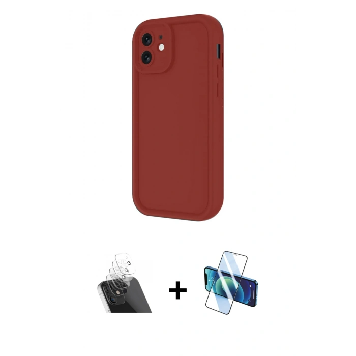 MARSİLYAN™- iPhone 11 Kılıf Yankı Yansıma Özel Seri - Siyah 3D Antistatik Cam Ekran Koruyucu + Kamera Lens Koruma Cam - SF