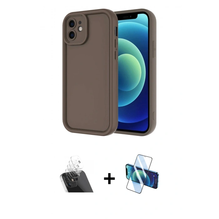 MARSİLYAN™- iPhone 11 Kılıf Yankı Yansıma Özel Seri - Siyah 3D Antistatik Cam Ekran Koruyucu + Kamera Lens Koruma Cam - SF