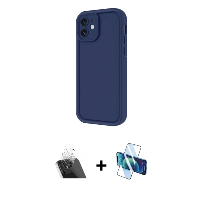 MARSİLYAN™- iPhone 11 Kılıf Yankı Yansıma Özel Seri - Siyah 3D Antistatik Cam Ekran Koruyucu + Kamera Lens Koruma Cam - SF