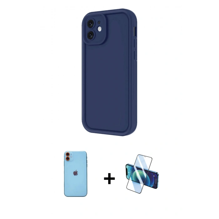 MARSİLYAN™- iPhone 11 Kılıf Yankı Yansıma Özel Seri - Siyah 3D Antistatik Cam Ekran Koruyucu + Neon Fosforlu Kamera Lens - TU