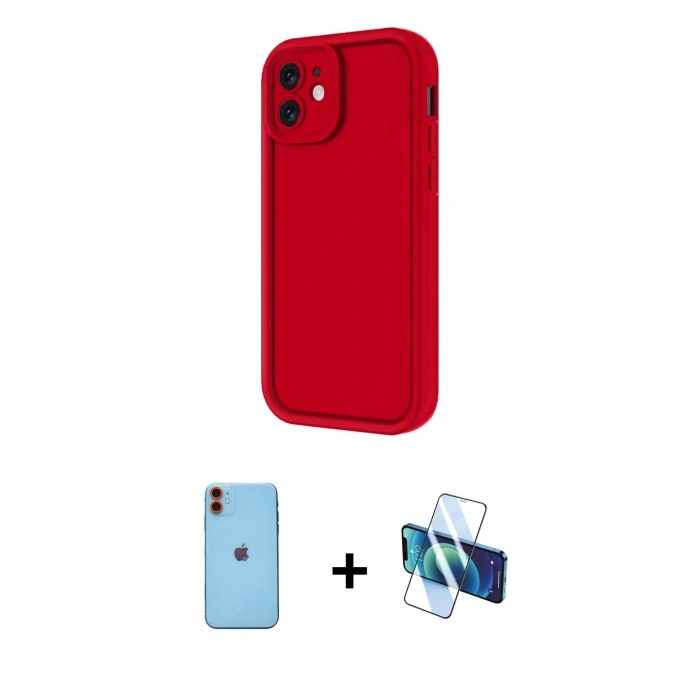 MARSİLYAN™- iPhone 11 Kılıf Yankı Yansıma Özel Seri - Siyah 3D Antistatik Cam Ekran Koruyucu + Neon Fosforlu Kamera Lens - TU