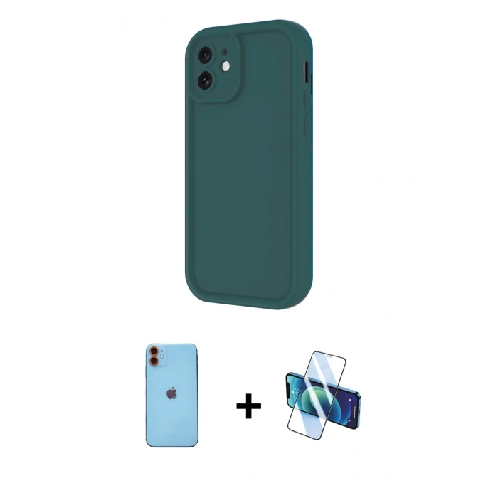 MARSİLYAN™- iPhone 11 Kılıf Yankı Yansıma Özel Seri - Siyah 3D Antistatik Cam Ekran Koruyucu + Neon Fosforlu Kamera Lens - TU