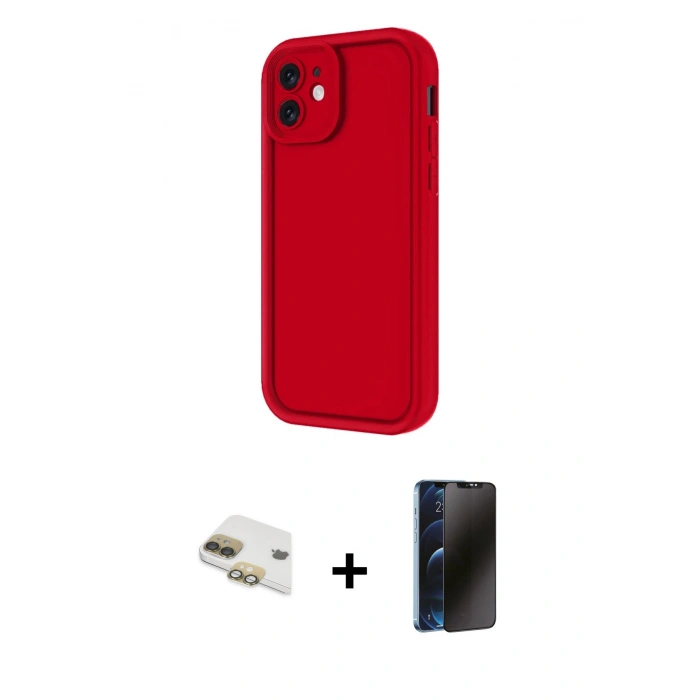 MARSİLYAN™- iPhone 11 Kılıf Yankı Yansıma Özel Seri - Siyah 3D Antistatik Hayalet Cam Ekran Koruyucu + Pers Alüminyum Kamera Lens - GD
