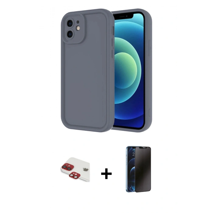MARSİLYAN™- iPhone 11 Kılıf Yankı Yansıma Özel Seri - Siyah 3D Antistatik Hayalet Cam Ekran Koruyucu + Pers Alüminyum Kamera Lens - KI