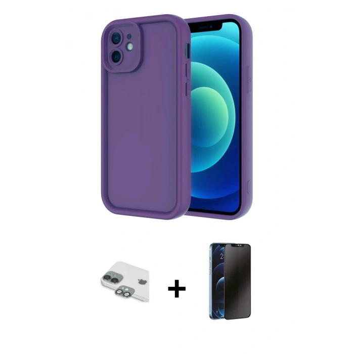 MARSİLYAN™- iPhone 11 Kılıf Yankı Yansıma Özel Seri - Siyah 3D Antistatik Hayalet Cam Ekran Koruyucu + Pers Alüminyum Kamera Lens - YL