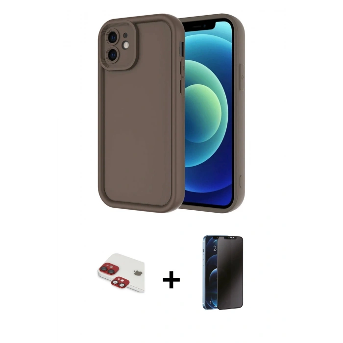 MARSİLYAN™- iPhone 11 Kılıf Yankı Yansıma Özel Seri - Siyah 3D Antistatik Hayalet Cam Ekran Koruyucu + Pers Alüminyum Kamera Lens - KI