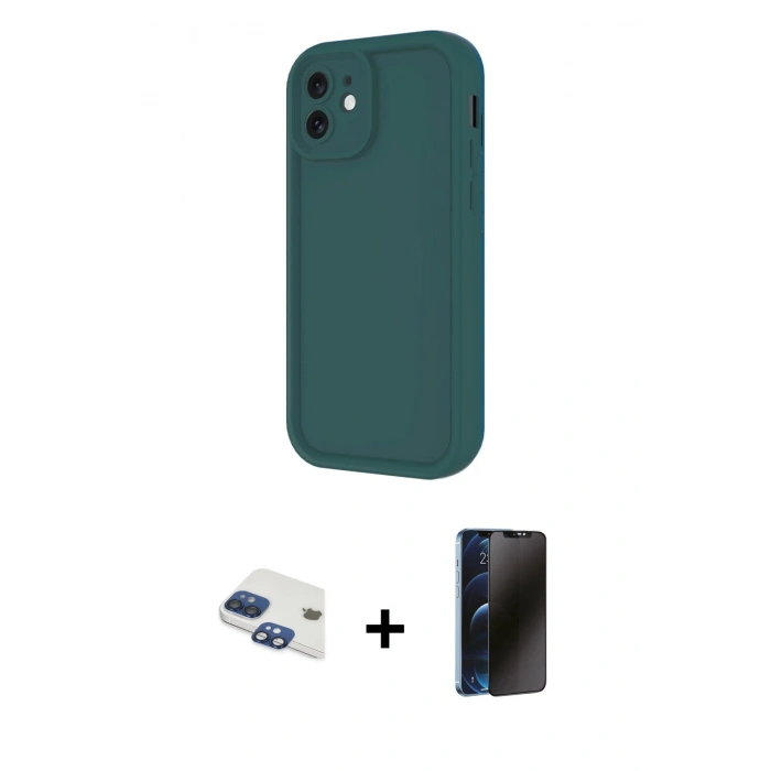 MARSİLYAN™- iPhone 11 Kılıf Yankı Yansıma Özel Seri - Siyah 3D Antistatik Hayalet Cam Ekran Koruyucu + Pers Alüminyum Kamera Lens - LT