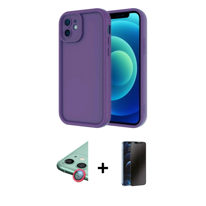 MARSİLYAN™- iPhone 11 Kılıf Yankı Yansıma Özel Seri - Siyah 3D Antistatik Hayalet Cam Ekran Koruyucu + Raze Metal Kamera Lens - KI