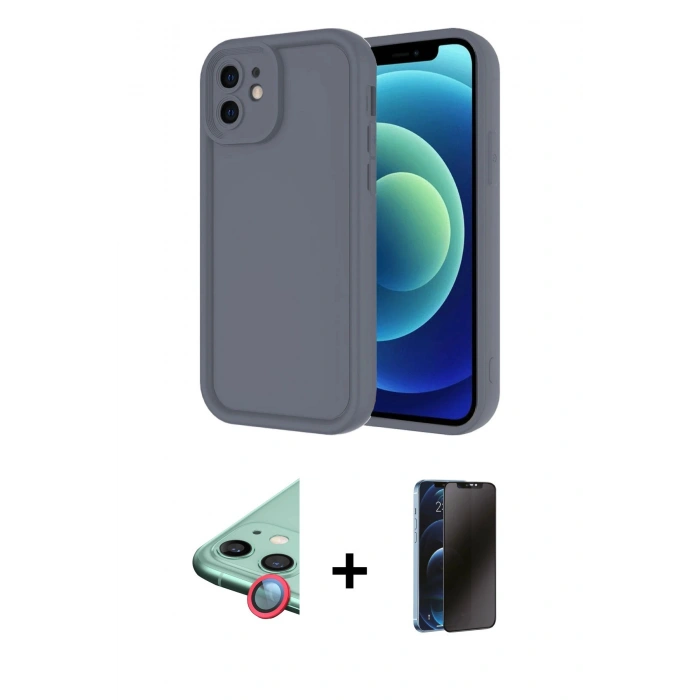 MARSİLYAN™- iPhone 11 Kılıf Yankı Yansıma Özel Seri - Siyah 3D Antistatik Hayalet Cam Ekran Koruyucu + Raze Metal Kamera Lens - KI
