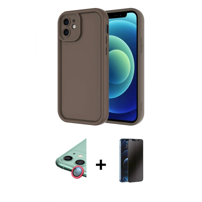 MARSİLYAN™- iPhone 11 Kılıf Yankı Yansıma Özel Seri - Siyah 3D Antistatik Hayalet Cam Ekran Koruyucu + Raze Metal Kamera Lens - KI