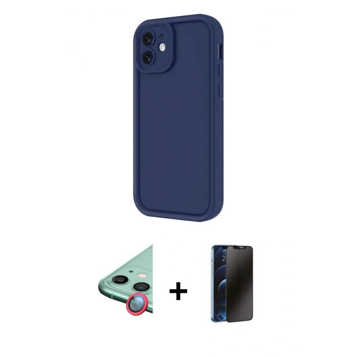 MARSİLYAN™- iPhone 11 Kılıf Yankı Yansıma Özel Seri - Siyah 3D Antistatik Hayalet Cam Ekran Koruyucu + Raze Metal Kamera Lens - KI