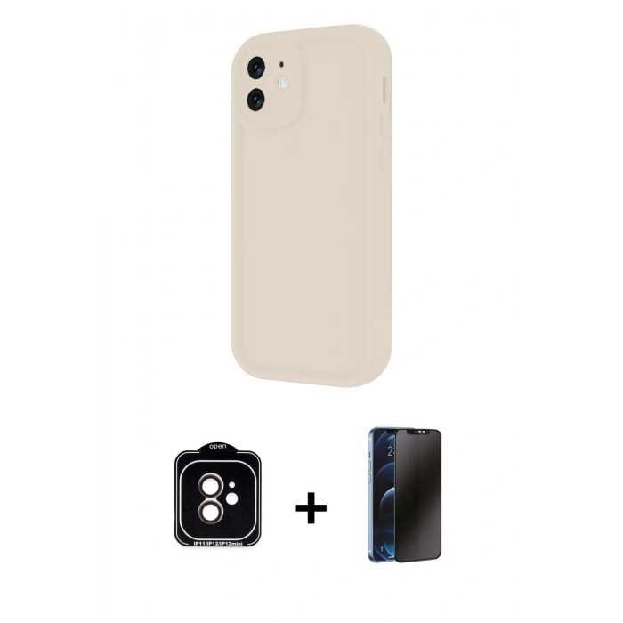 MARSİLYAN™- iPhone 11 Kılıf Yankı Yansıma Özel Seri - Siyah 3D Antistatik Hayalet Cam Ekran Koruyucu + PVD Metal Kamera Lens - TU