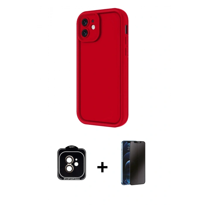 MARSİLYAN™- iPhone 11 Kılıf Yankı Yansıma Özel Seri - Siyah 3D Antistatik Hayalet Cam Ekran Koruyucu + PVD Metal Kamera Lens - TU