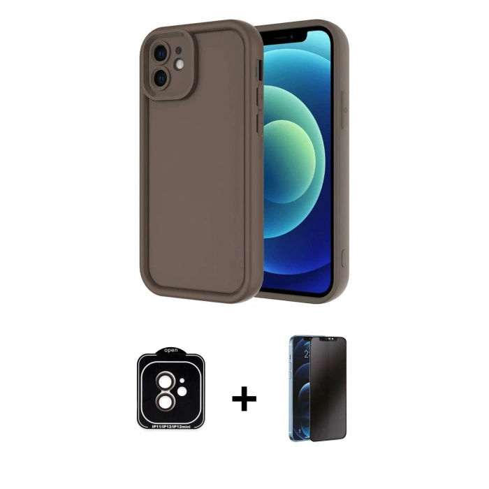 MARSİLYAN™- iPhone 11 Kılıf Yankı Yansıma Özel Seri - Siyah 3D Antistatik Hayalet Cam Ekran Koruyucu + PVD Metal Kamera Lens - TU