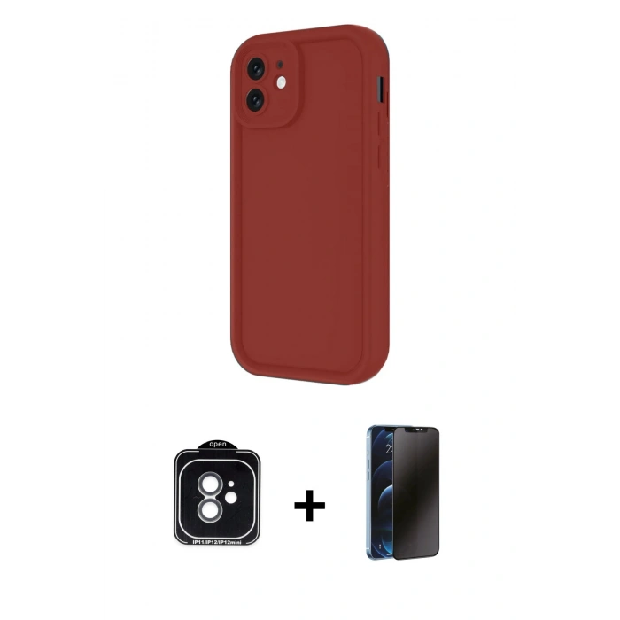 MARSİLYAN™- iPhone 11 Kılıf Yankı Yansıma Özel Seri - Siyah 3D Antistatik Hayalet Cam Ekran Koruyucu + PVD Metal Kamera Lens - YL