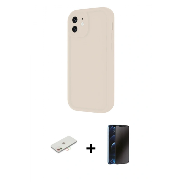MARSİLYAN™- iPhone 11 Kılıf Yankı Yansıma Özel Seri - Siyah 3D Antistatik Hayalet Cam Ekran Koruyucu + Renkli Kamera Lens Koruma Cam - YL