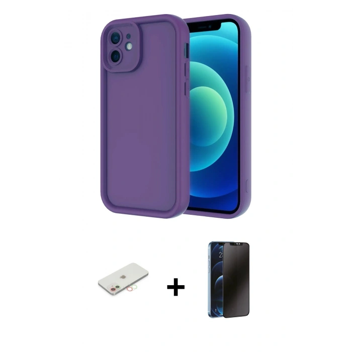 MARSİLYAN™- iPhone 11 Kılıf Yankı Yansıma Özel Seri - Siyah 3D Antistatik Hayalet Cam Ekran Koruyucu + Renkli Kamera Lens Koruma Cam - YL