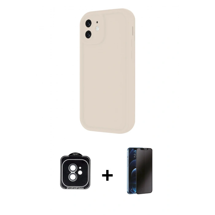 MARSİLYAN™- iPhone 11 Kılıf Yankı Yansıma Özel Seri - Siyah 3D Antistatik Hayalet Cam Ekran Koruyucu + PVD Metal Kamera Lens - YL