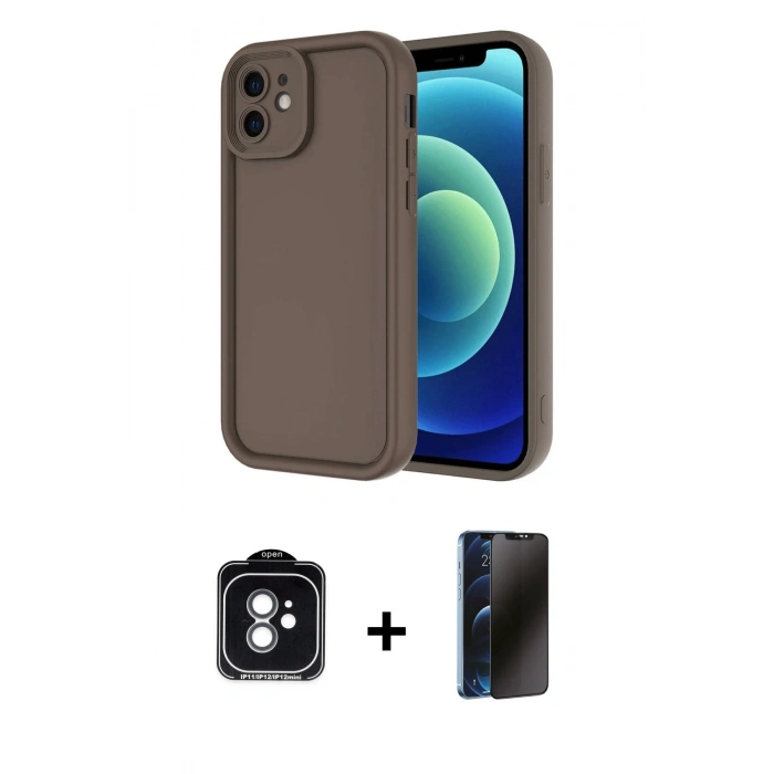 MARSİLYAN™- iPhone 11 Kılıf Yankı Yansıma Özel Seri - Siyah 3D Antistatik Hayalet Cam Ekran Koruyucu + PVD Metal Kamera Lens - YL