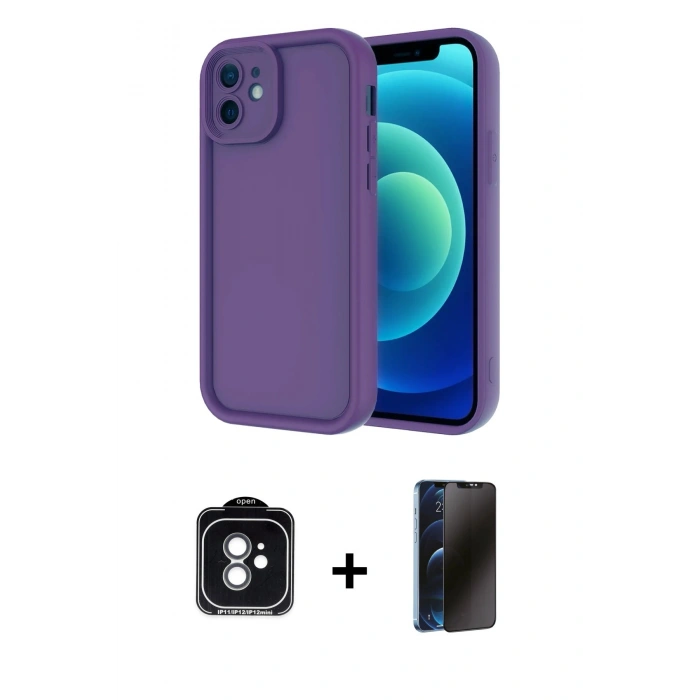 MARSİLYAN™- iPhone 11 Kılıf Yankı Yansıma Özel Seri - Siyah 3D Antistatik Hayalet Cam Ekran Koruyucu + PVD Metal Kamera Lens - YL