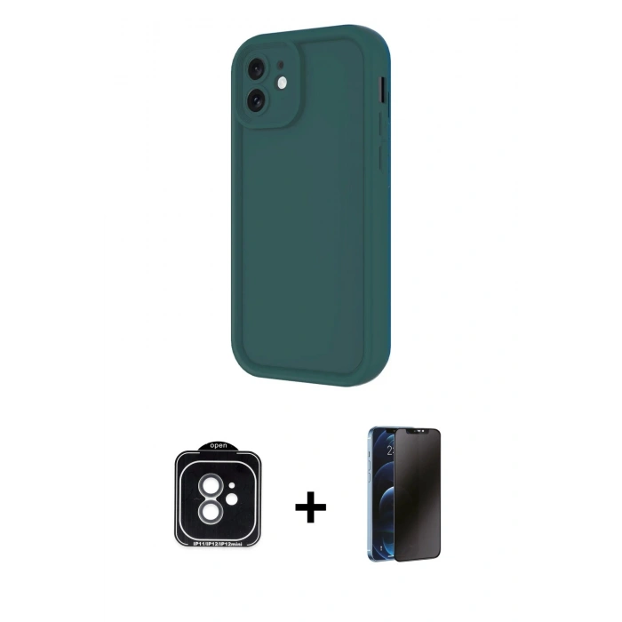 MARSİLYAN™- iPhone 11 Kılıf Yankı Yansıma Özel Seri - Siyah 3D Antistatik Hayalet Cam Ekran Koruyucu + PVD Metal Kamera Lens - YL